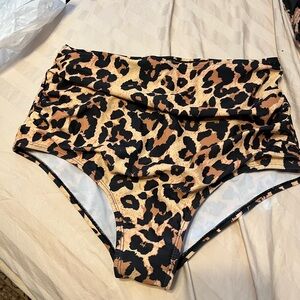 Leopard Print High-Waisted Bikini Bottoms size large